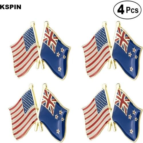 U.S.A & New Zealand Friendship Flag Pin Lapel Pin Badge Brooch Icons 4pcs