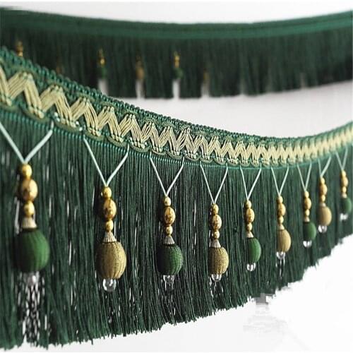 12meters Braided Beads Hanging Ball Tassel Fringe Trimming Applique Fabric Trimming Ribbon Band Curtain Table Wedding Decorated