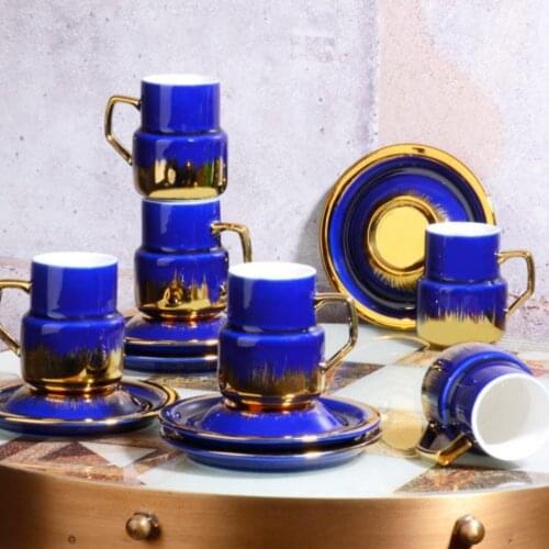 120 cc Blue Porcelain Coffee Cup Set 12 Pcs Tea Set and Sauce Kitchen Gift Espresso Cups Mom and Dad Gift Espresso Mug New House