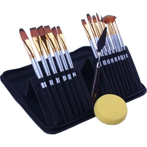 15Pcs Set Nylon Artist Paint Brush Professional Watercolor Acrylic Wooden Handle Painting Brushes Art School Supplies Stationery