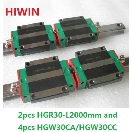 2pcs 100% original Hiwin linear guide HGR30 -L 2000mm + 4pcs HGW30CA HGW30CC flange block carriage