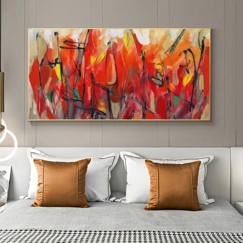 Abstract Flowers Wall Art Canvas Paintings Home Decor Red Color Flowers Modern Wall Posters And Prints For Living Room Cuadros