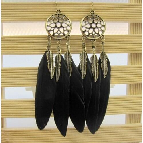 Free Shipping HER036 100Pairs/lot Reto Alloy Earrings W Feather Decoration Fashion Women Wearing Vintage Jewelry Wholesales 2 Co