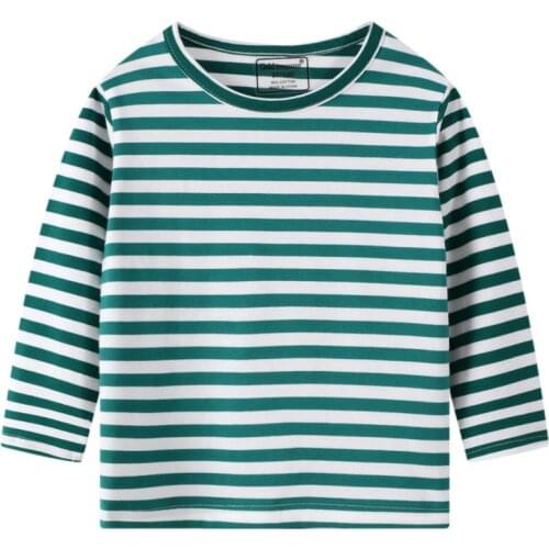Baby T-shirt spring and autumn 0-1 year old boy pure cotton striped blouse baby girl long sleeve Korean version