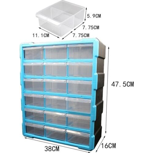 Large electronic parts storage box Classification of ark Multi-grid drawer type component box tool box 18 drawers blue