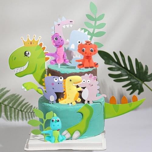 Dinosaur Theme Paper Birthday Cake Toppers Green Cute Dinosaur Baby Cake Toppers for Boys Birthday Cupcake Decorations Supplies