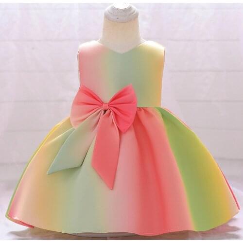 Childrens Gradient Dress Small V-Neck Bow Tie Simple And Fashionable European And American Style 6 Months-5 Years Old