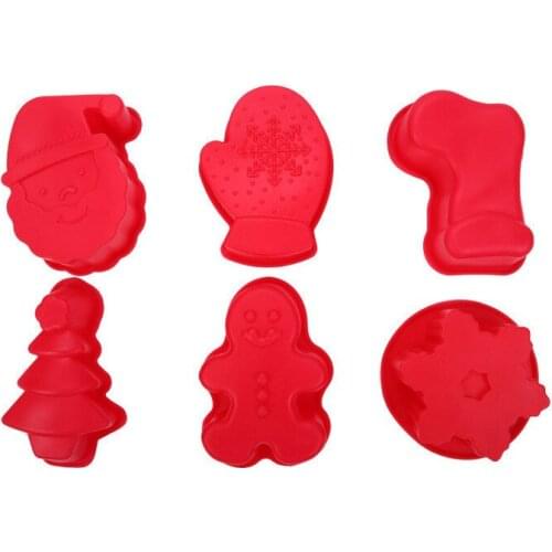 DIY 6pcs Silicone Christmas Cake Mold Red Cookie Chocolate Jelly Molds Spring Biscuit Fondant Cutter Set Mould Baking Sugarcraft