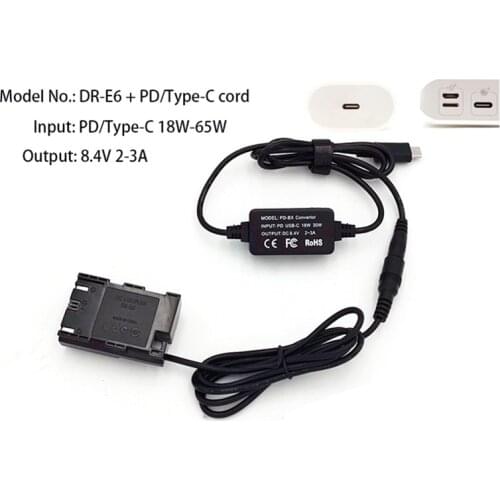 DR-E6 DC Couple(Full decoded) with PD USB-C convertor 18W 30W For Canon Eos 70D,60D,5DMarkII