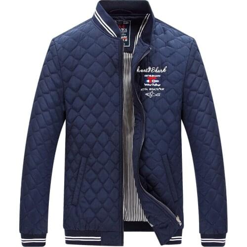 Kenty Shark Brand Autumn Jacket Men High Quality Embroidery Cotton Liner Casual Coats for Men Rhombic Lattice Jackets 4XL
