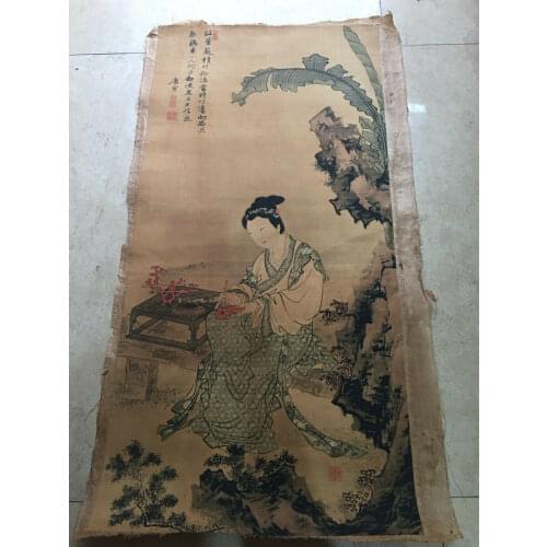 Chinese Old Scroll Tang Yin - poems on red leaves Pictures Painting Rice Paper