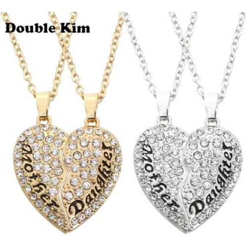 Classic Love Pendant Necklace Two Halves of Heart Splicing English Stainless Steel Necklaces A Present for Mom Elegant Design