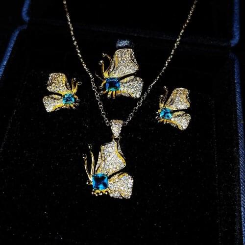 QTT Authentic 925 Sterling Silver Jewelry Set Vintage Butterfly Rings Earrings Jewelry Sets Wedding Engagement Jewelry