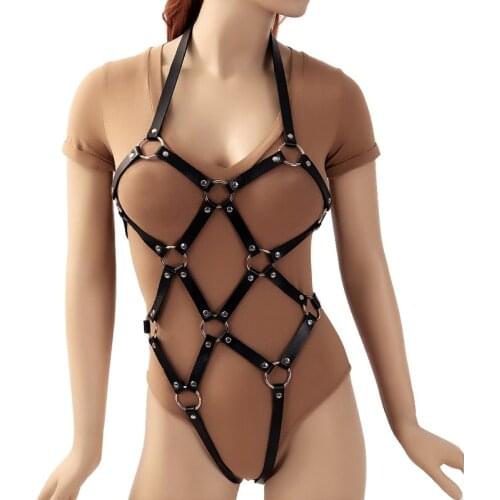 Leather Harness Underwear Set Goth Garter Belt For Stockings Women Sexy Body Harness Cage Bra Suspenders Bondage Erotic Lingerie
