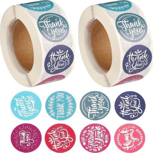1000pcs Thank You Labels Self-Adhesive Thank You Sticker Gift Bags Sealing Tags Round Wedding Sticker Small Business Supplies