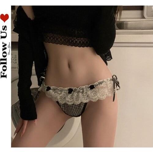 Lolita Plaid Printing Bowknot SPattern Womens Underwear Cotton Lacing Up Sexy Panties Students Sweet Briefs Lingerie Panties