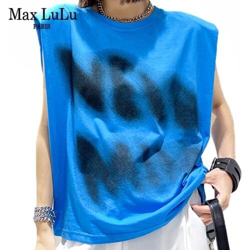 Max LuLu European Fashion 2021 Summer Women Letters Printed Blue Tank Ladies Sleeveless Casual Tee Girl Vintage Tshirts Big Size