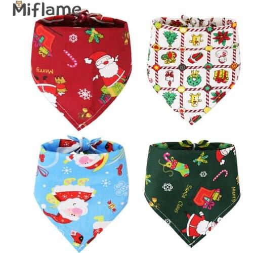 Miflame Christmas Small Dogs Bandana Santa Claus Printing Dogs Triangle Scarf Pomeranian Bichon Festival Party Dogs Accessories