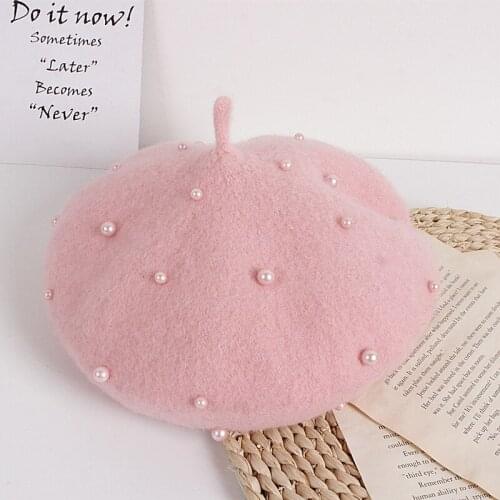 Hirigin New Fashion Kids Girls' Lovely Pearl Beret Multiple Colors Princess Style Hat for Spring Autumn Winter 2-6Y