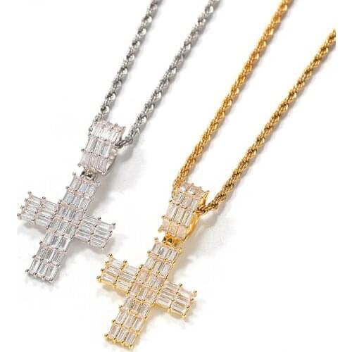 Hip Hop Claw Setting AAA+ CZ Stone Paved Bling Iced Out Cross Pendants Necklaces for Men Women Rapper Jewelry Drop Shipping