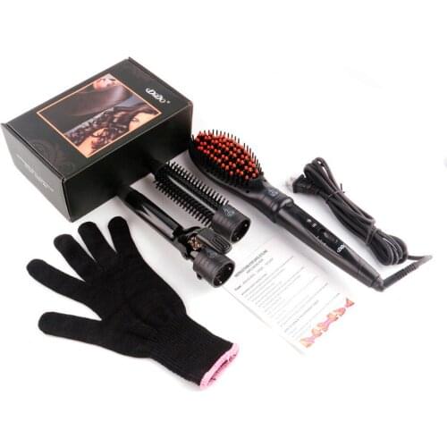 3 In 1 Styling Curling Wand Electric Hair Curler interchageable hair curler + hot brush + hair straightener brush