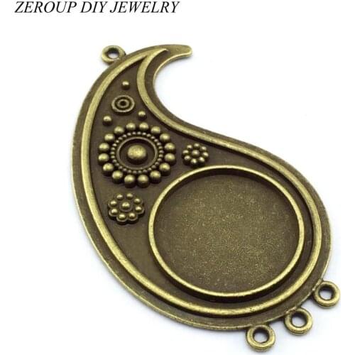 2pcs/lot 25mm DIY Flat Back Jewelry Finding Round Cameo Glass Cabochon Brass Blank Base Setting Pendant Tray