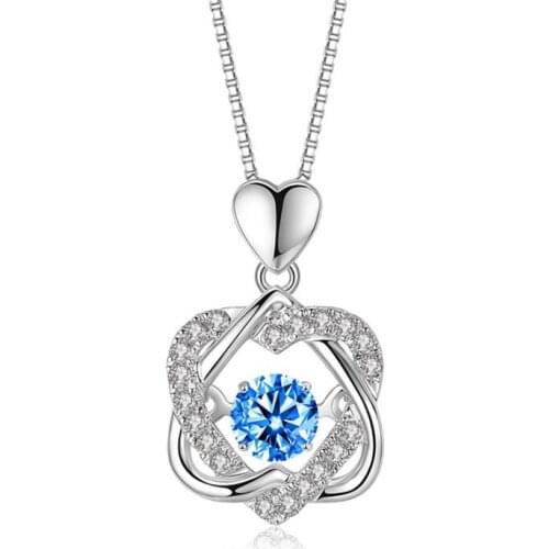 Luxury Female Round Crystal Pendant Necklace Classic Sterling Silver Chain Necklaces For Women Charm Love Heart Wedding Necklace