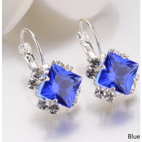 New Design Personality Luxury Earrings Square Crystal CZ Wedding Jewelry Stud Earrings For Women Ear Clips