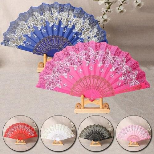 Chinese Style Butterfly Pattern Folding Fan Bronzing Plastic Held Hand Fan Lady Photo Props Craft Gifts Wedding Home Decoration