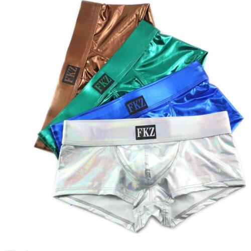 4PCS Mens Underwear Sexy Lingerie Males Boxer Shorts Trunks Shiny Faux Leather Homme Underpants Shorts Wet Look Cuecas Bottoms