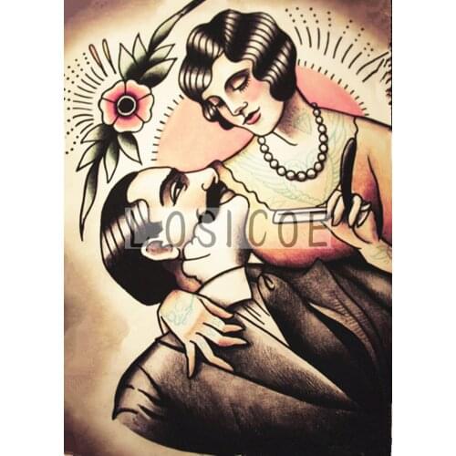 Vintage Hairdresser Tattoos Patterned Posters Kraft paper Interior Painting Restoring Wall Sticker Barber shop Home Decoration K