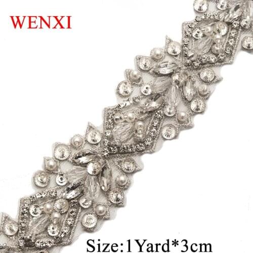 WENXI Silver Crystal Rhinestone Applique By The 3.5CM*5Yards Trim For DIY Wedding Dress Belt Accessory WX807