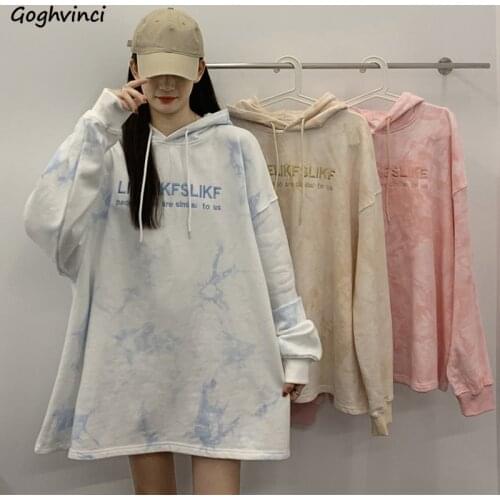With Hat Hoodies Women Trendy Letter Tie Dye Spring Autumn Womens Hoodie Simple Fashion Chic Leisure Harajuku Teens Sweatshirts