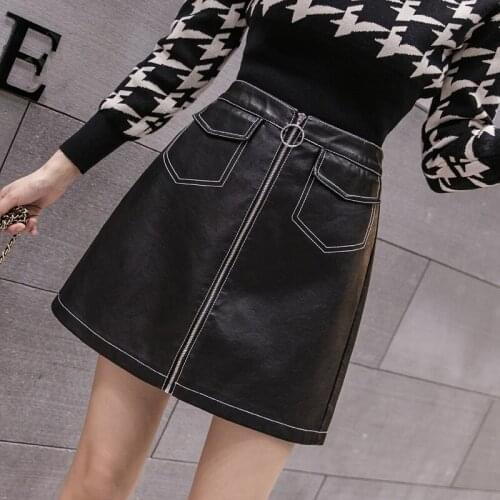 Pu Leather Mini Korean Fashion High-Waisted Vintage Spring Autumn Summer WomenS Clothing Skirts Vetement Femme 2021