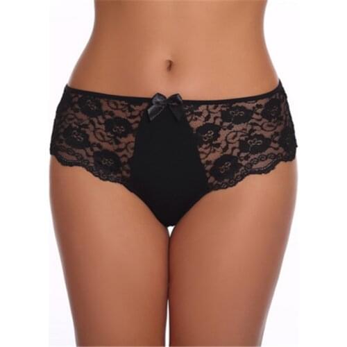 Women Sexy Lace High Waist Panties Briefs Elegant Mesh Perspective Underwear Casual Solid Bow Panty Underpant