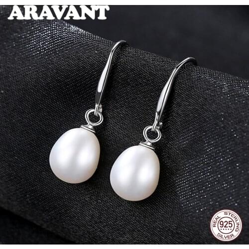 Simple 8MM Natural Freshwater Pearls Drop Earrings 925 Sterling Silver Jewelry For Women Birthday Pearl Jewelry