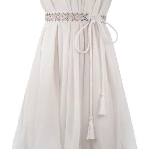 Bohemia Ethnic Fashion PU Leather Tassel Ladies Braided Belt Self-Tie Thin Waist Rope Belt PD04