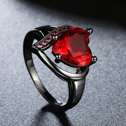 Heart Zircon engagement Metal Knuckle Red/purple Cubic Zirconia Wedding Rings For Women Black Gold Filled Birthstone Ring