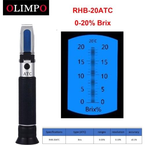Refractometer Brix RHB-20ATC Cutting Fluid Juice Sugar Food Tester Jelly Tomato Sauce Soft Drink Tester