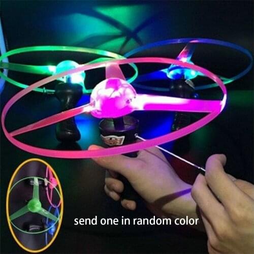 1pcs Fun Outdoor Sports Toys Pull Line Saucer Toys LED Lighting UFO Parent-child Interaction Creative Spin-off Flying Discs