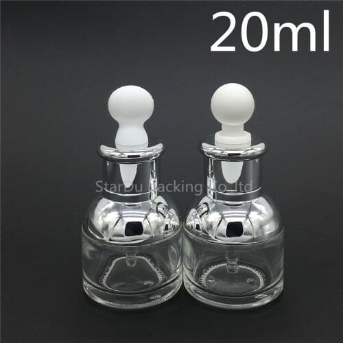 20ml glass bottle with silver shoulder and silver collar bulb dropper for serum/oil/essence/liquid dropper bottle