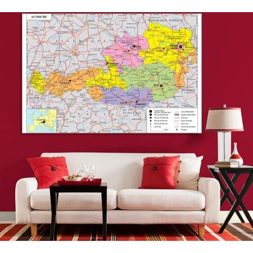 225*150cm Transportation Map of The Austria In French Non-woven Canvas Painting Wall Poster Classroom Home Decor School Supplies