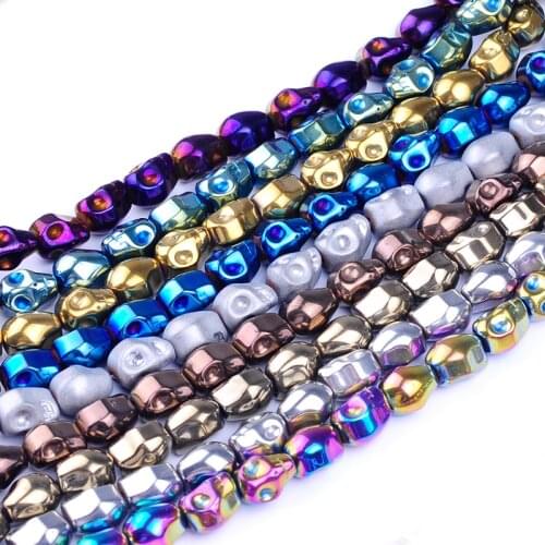 9colors 41pieces Natural Stone rainbow Hematite Beads Skull head beads for Men DIY Necklace Bracelet Jewelry Making Accessories
