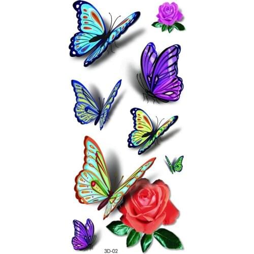 5pcs 3D Butterfly Waterproof Body Lip Art Sleeve DIY Stickers Womens Glitter Temporary Tattoos Mini Rose Flower Butterfly
