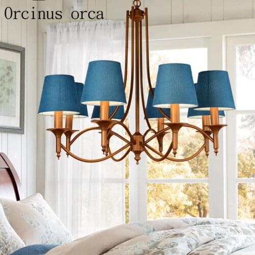 American village Iron Chandelier living room bedroom childrens room Nordic retro blue Mediterranean Chandelier free shipping