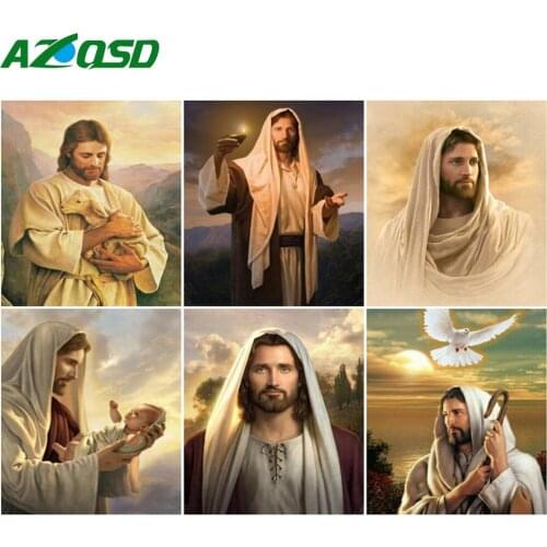 AZQSD Diy Frame Painting By Number Jesus Drawing On Canvas Paint By Numbers Figure Kits Modern Wall Art Gifts