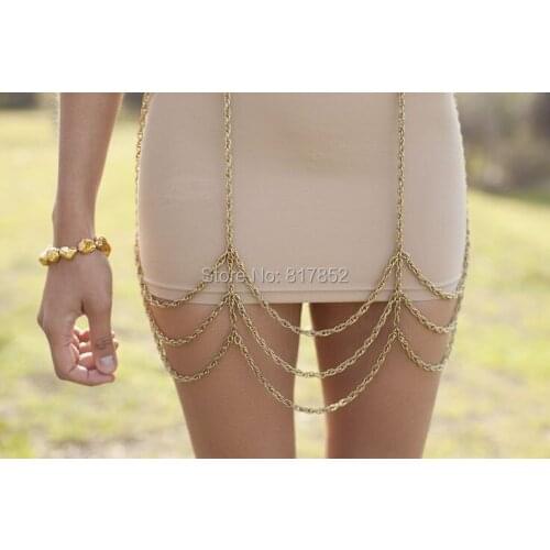 FREE SHIPPING! NEW STYLE BY409 Gold colour CHAINS WAIST JEWELRY 3 LAYERS BELT CHAINS BODY JEWELRY
