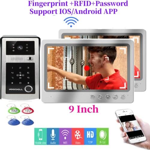 Wireless Wifi Video Door Phone LCD Record Monitors Fingerprint/Password Unlock Apartment Intercom With RFID IP Door Access Kits
