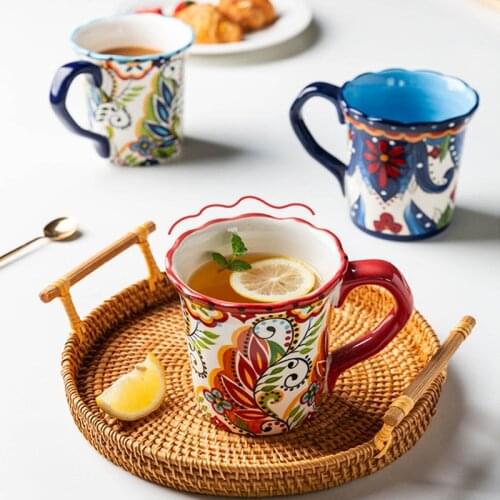 500ml Bohemian Coffee Cup Ceramic Creative Oil Painting Breakfast Milk Tea Juice Couple Mug Drinkware Office Kitchen Gift