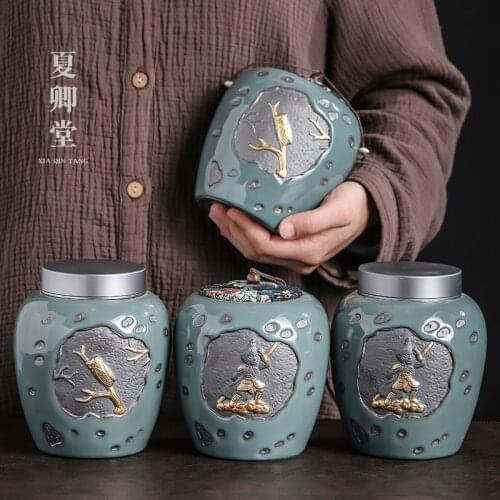 Big Ceramic Chinese Tea Box Airtight Retro Teaware Container Tea Box Organizer Storage Jars Caja Para Te Tea Caddies ED50TB